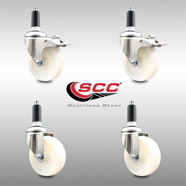 Service Caster 4 Inch 316SS Nylon Swivel 1-1/8 Inch Expanding Stem Caster Lock Brake SCC, 2PK SCC-SS316TTLEX20S414-NYS-2-S-2-118 - main